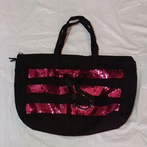 Victoria's Secret Black and Pink Sequin Tote Bag